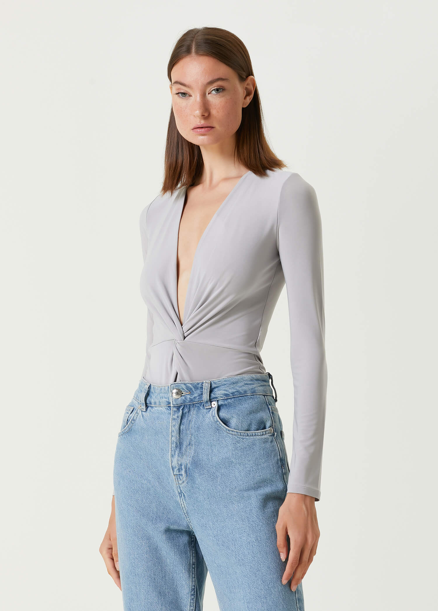 Gri Düğüm Detaylı Body Gri Düğüm Detaylı Body